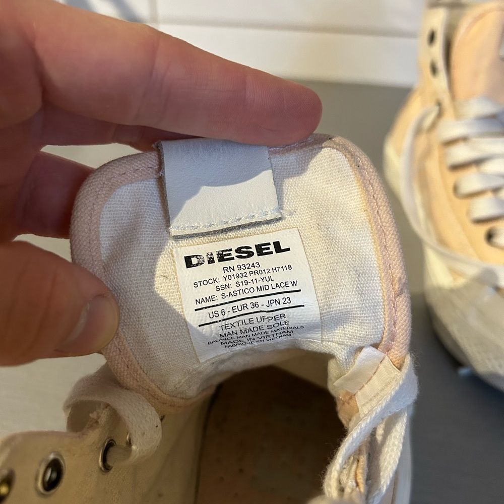 Diesel S-Astico Canvas Cream and White High-Top Sneakers - Picture 6 of 7